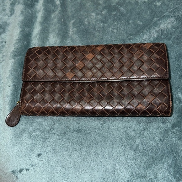 Bottega Veneta brown leather long wallet button and zippered coin 8 card slots π - Picture 1 of 14